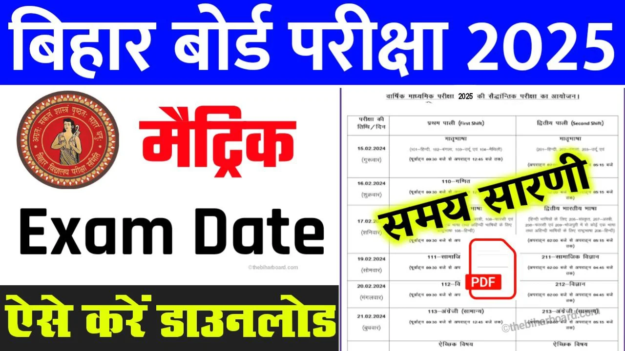 Bihar Board 10th Class Exam Date 2025 OUT BSEB Matric Exam Date