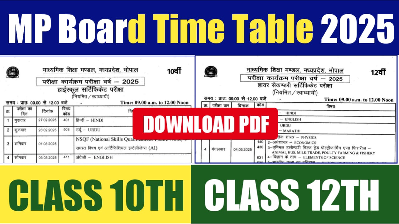 MP Board Exam Date 2025 for 10th and 12th